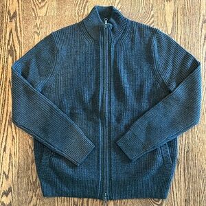 Brook Brothers merino charcoal ribbed full zip sweater.